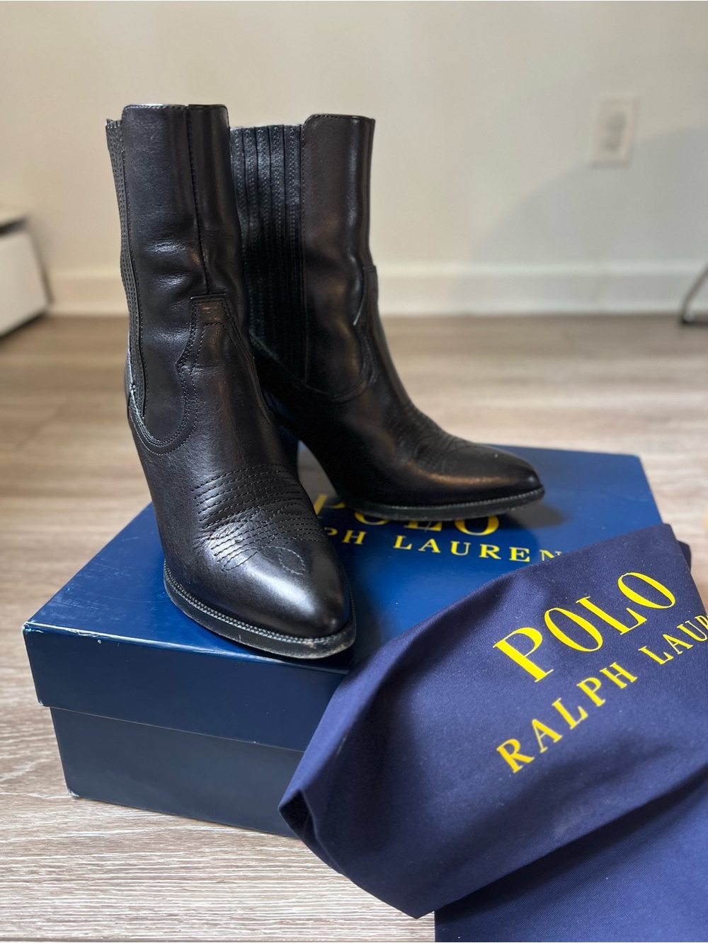 Polo by Ralph Lauren Black Pointed-Toe Leather Ankle Boots